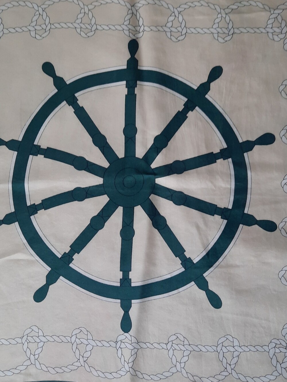 Vintage BURBERRY Nautical Wheel & Flags Square Silk Scarf 33" Ecru/Multi - Picture 5 of 11